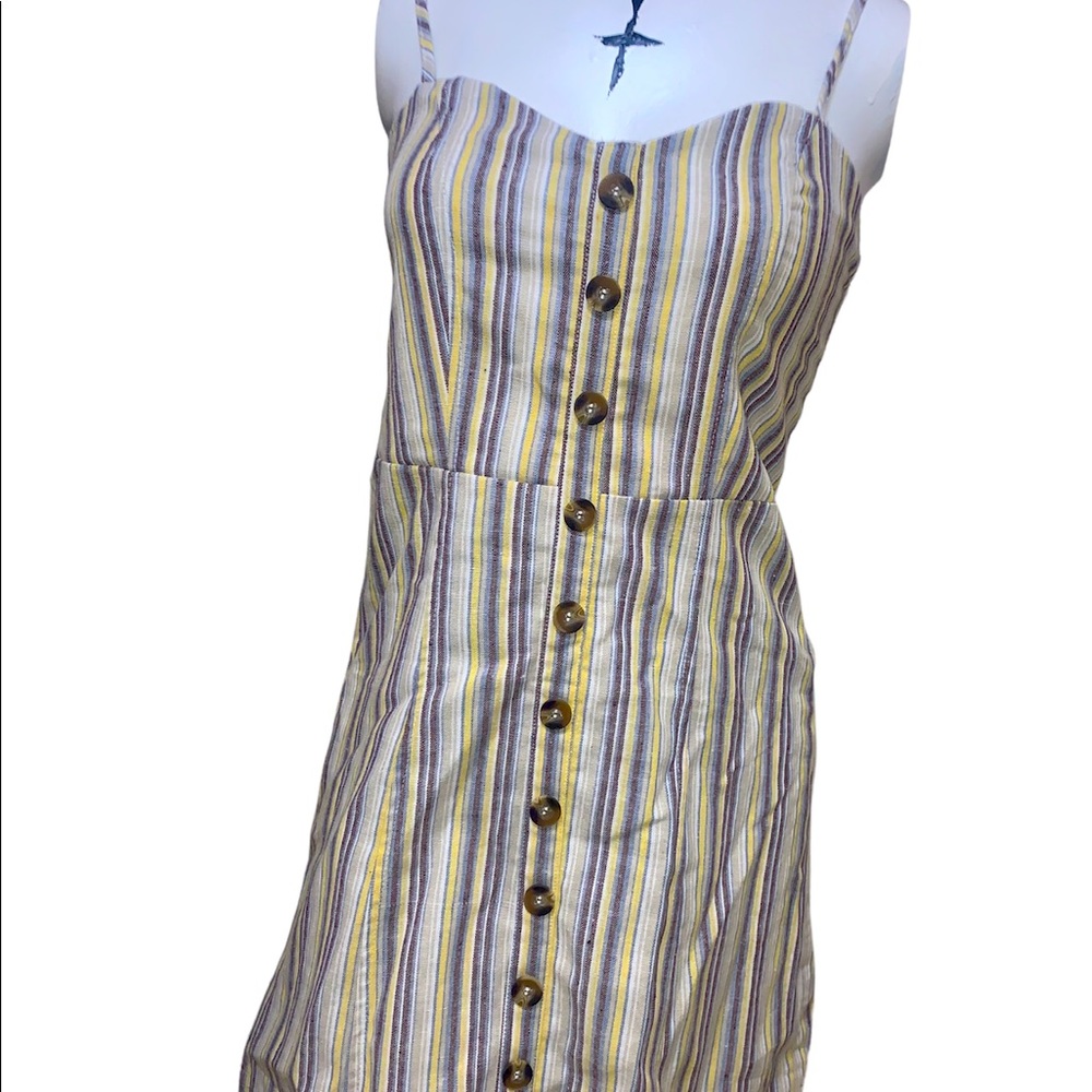 Stripe spaghetti strap casual coastal dress button front mini zip stretch Medium